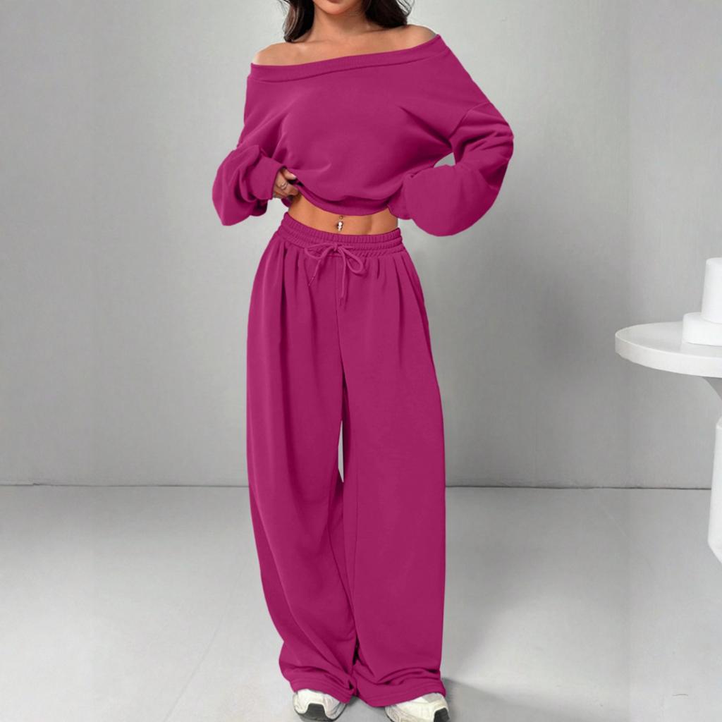 Modisches Damen Off-Shoulder Tailliertes Lässiges Sweatshirt-Set