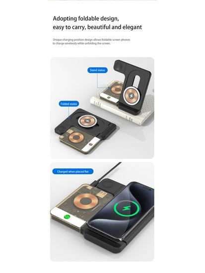 3-in-1 Foldable Wireless Charger Stand for Phone, Watch, and Earbuds