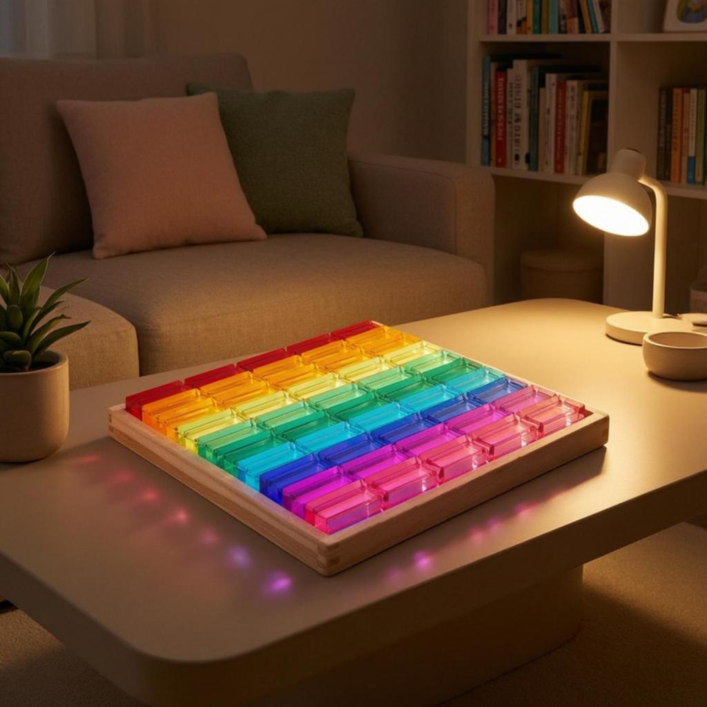 50 Pieces Acrylic Blocks with Tray Glossy Light-Play for Children