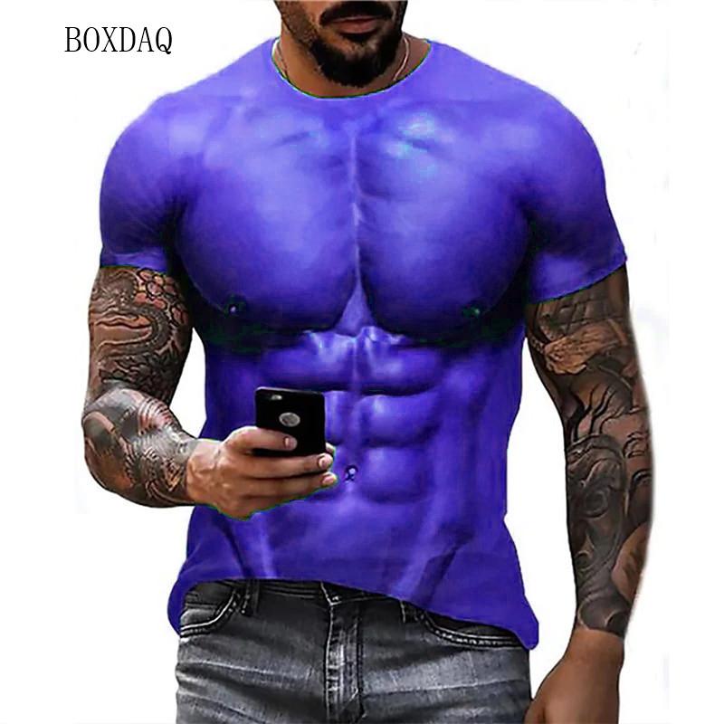 Green Muscle Graphic Men's T-shirts Short Sleeve Fitness Workout Sports Casual Tops Summer 3D Printed Street Style Man Tees