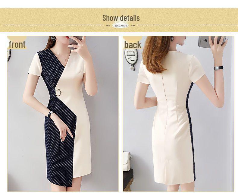 2025 Summer Irregular Short-Sleeve Dress: Stylish Age-Reducing Plus Size Mid-Length Cinched Waist Skirt for Women