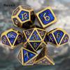 7 Pcs Blue Golden Standard Metal Dice Solid Metal Polyhedral Dice Set Suitable for Role-Playing RPG  Board Game Card Game