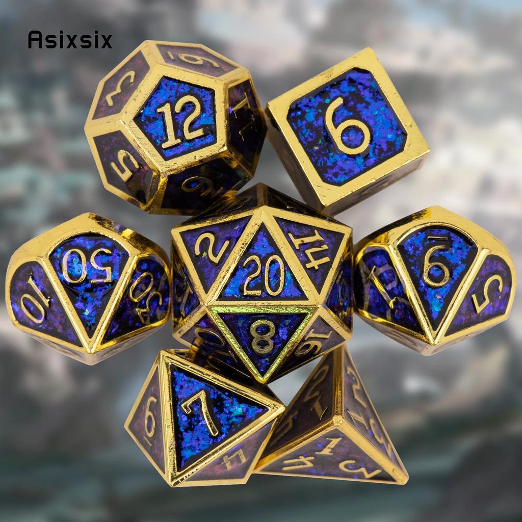 7 Pcs Blue Golden Standard Metal Dice Solid Metal Polyhedral Dice Set Suitable for Role-Playing RPG  Board Game Card Game