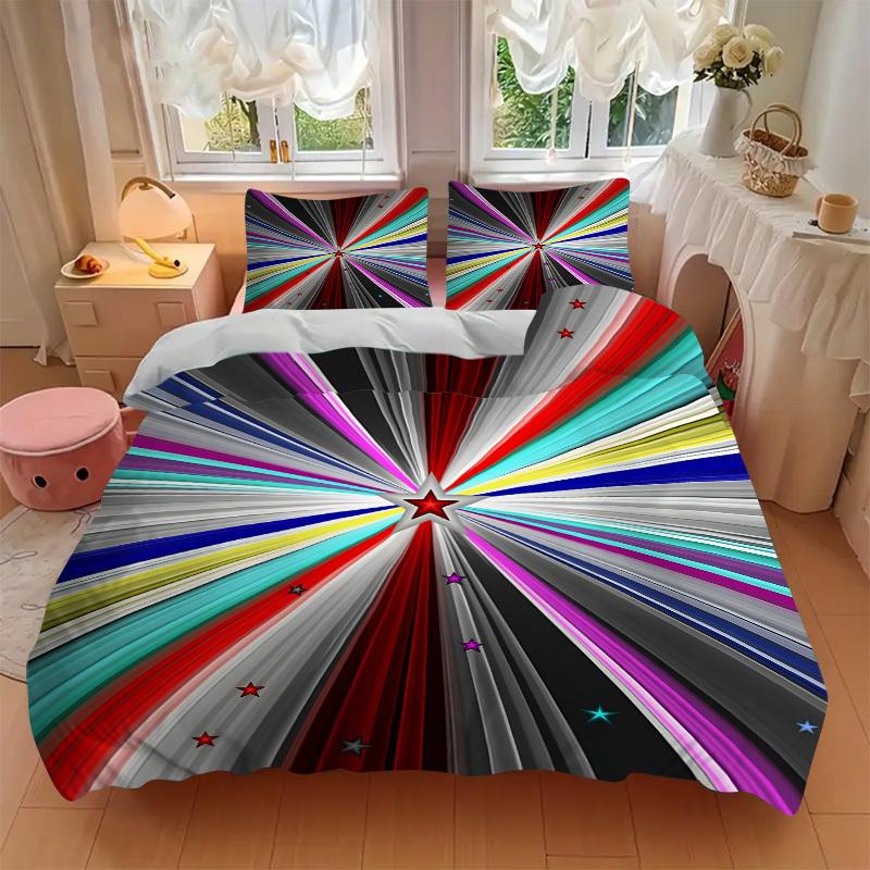 3pc Starburst Spectrum Cover Set - 1 Quilt Cover + 2 Pillowcases, All Seasons Bedroom Setting, Perfect for Home029