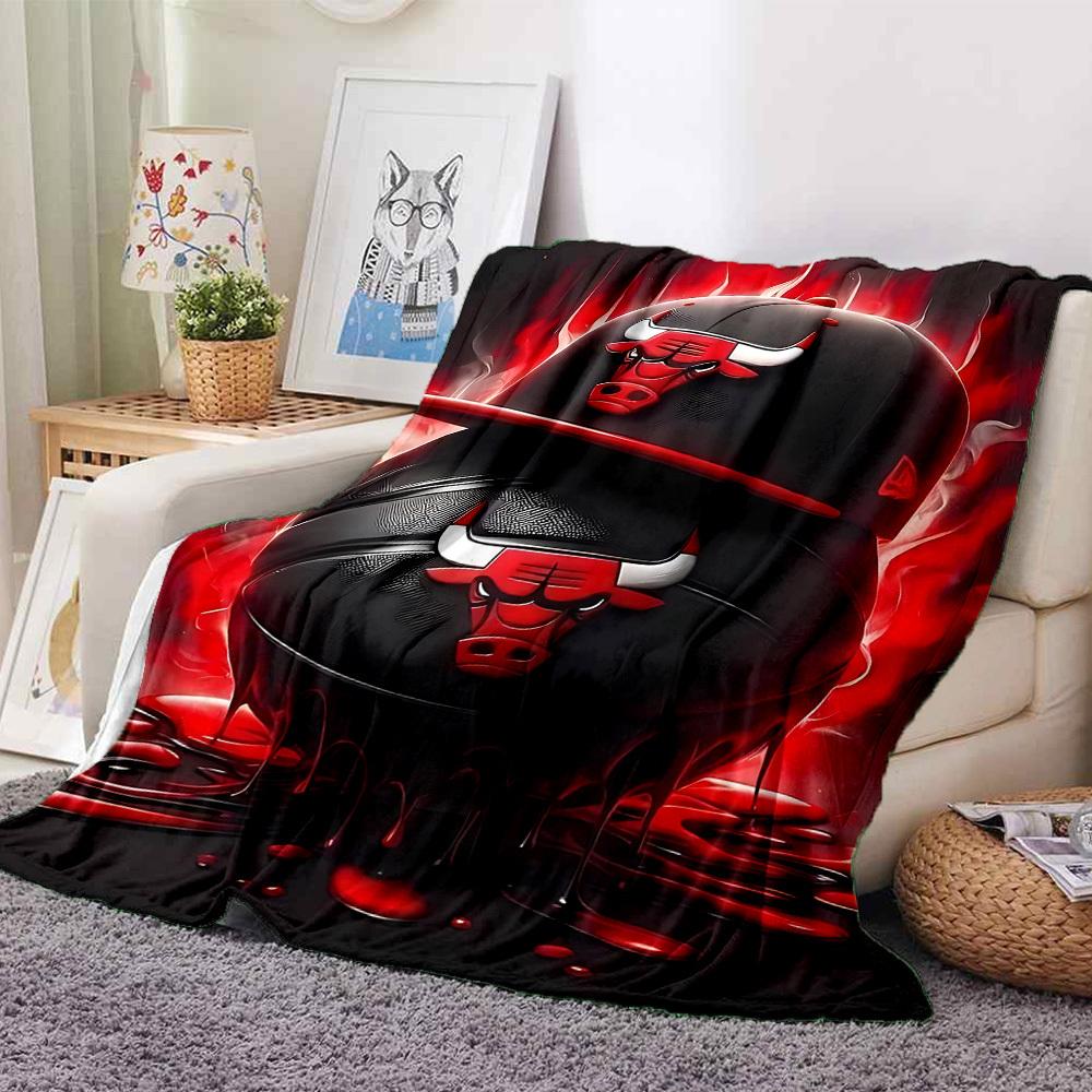 1pc Bulls Cap Basketball Cozy Print Blanket Lightweight Warm Flannel Throw Blanket For Sofa, Bed, Living Room