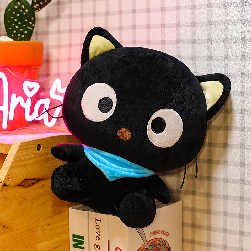 Adorable Dazed Black Cat Plush Toy with Scarf - Perfect Birthday Gift for Children