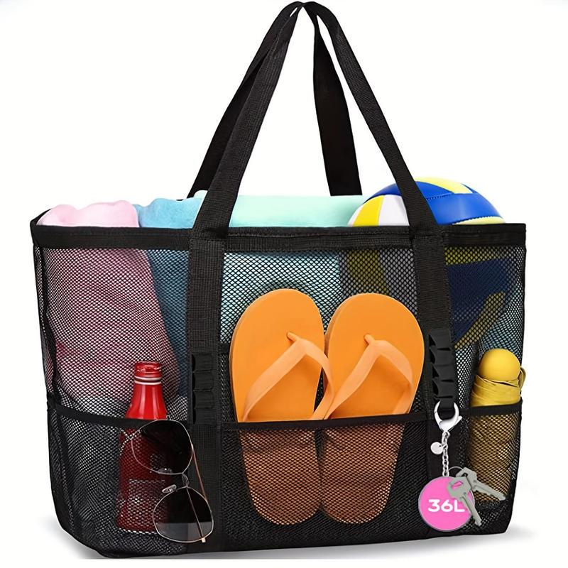 Borsa da Spiaggia in Rete Multicolore con Tasche Multiple - Ideale per Costumi da Bagno e Essenziali da Viaggio