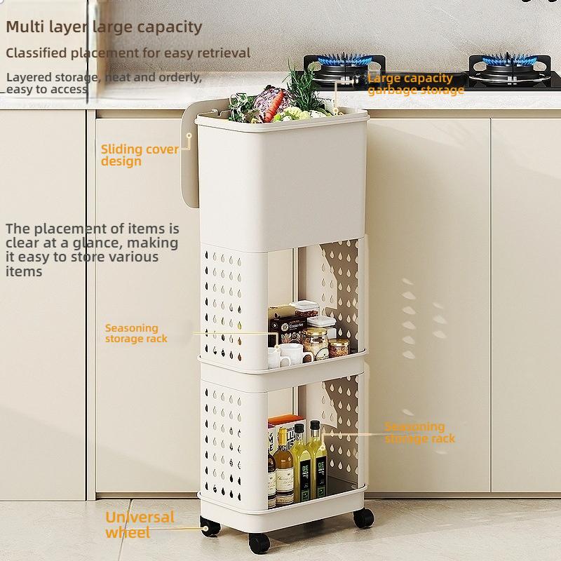 3 Layers Durability Plastic Waste Container with Modern Look Feet Wheel Perfect for Household Cleanliness Various Indoor Space