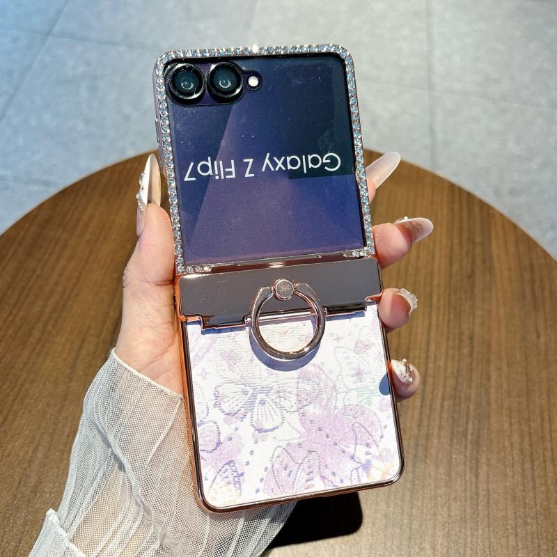 Flip Phone Case Galaxy Z Flip8 Flip7 Shockproof Hinge Protection Glitter Butterfly Full Coverage Leather