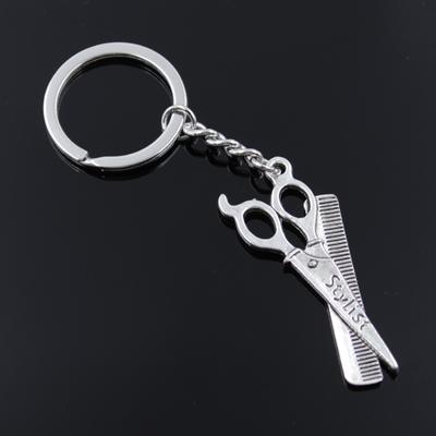 Llavero de metal de 30 mm para hombre, cadena de metal, estilo vintage, tijeras de peluquero, peine, estilista, 24 x 53 mm, color plateado, regalo
