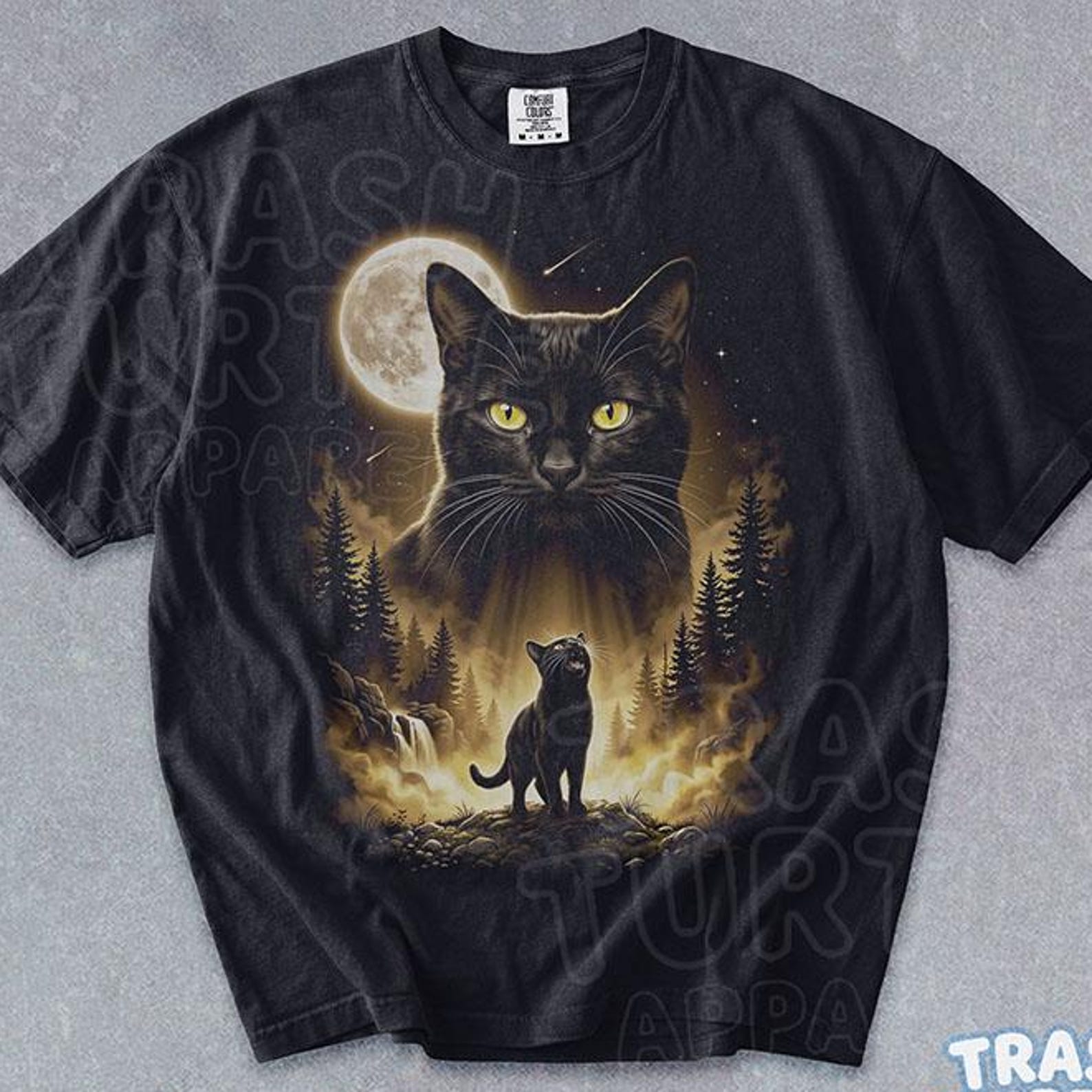 Black Cat Howling Moon Shirt Funny Cat Lover TShirt Cute Animal T-shirt Retro Cat Mom Graphic Gift 90s Tee 4XL