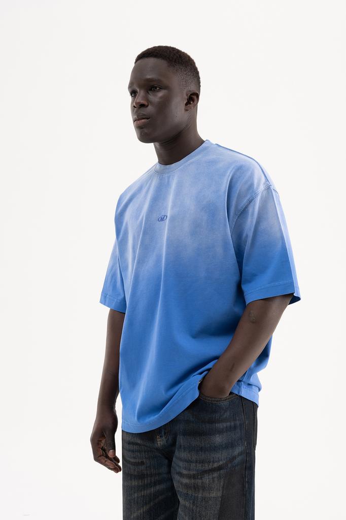 Machinist Men's Oversized T-shirt with a Gradient and Distressed Effect – Blue S