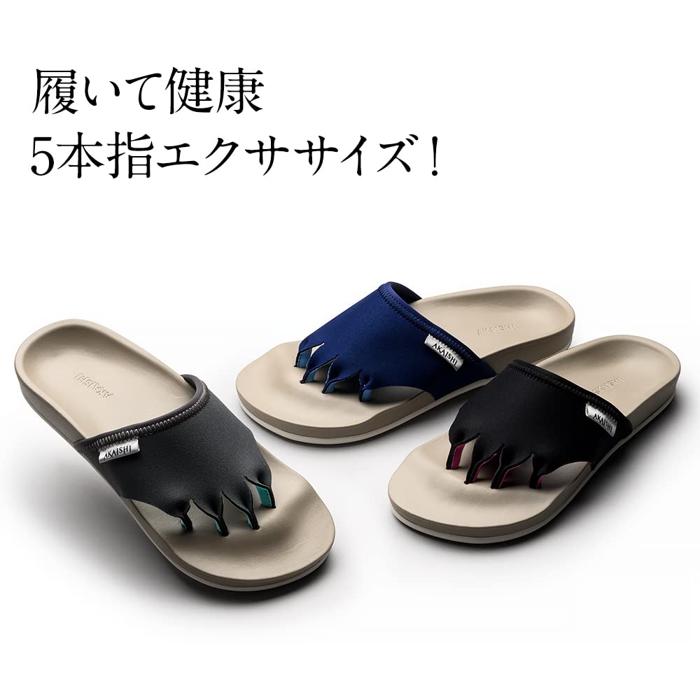 AKAISHI Official Arch Fitter 610 Exercise Room Sandals Room Indoor Use Five-Toe (M (23.0cm-23.5cm)), Navy, Women's Shoes,