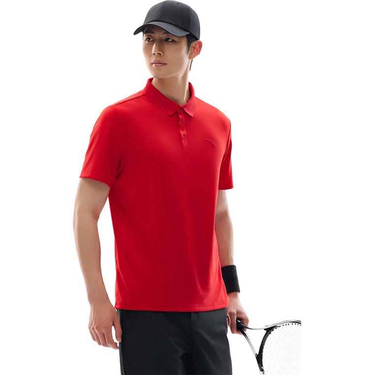 Anta Training Series Solid Color Moisture Wicking Breathable Casual Polo Shirt Men Tops Classic-Red 952427121-7