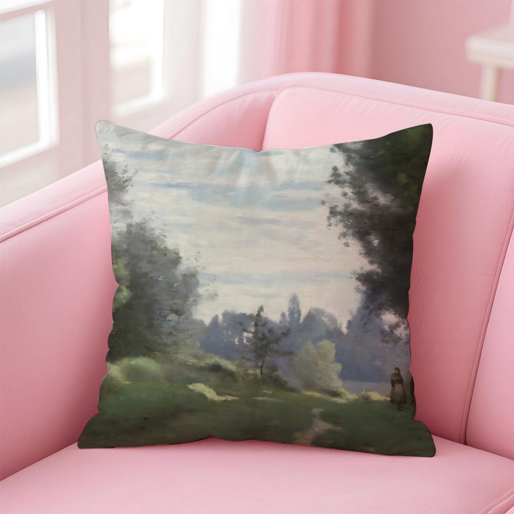 JJeanBaptisteCamille Corot Cushion Cover Pillow Case Ultra Soft Skin Friendly Fabric Cloud Like Comfort Concealed Zipper
