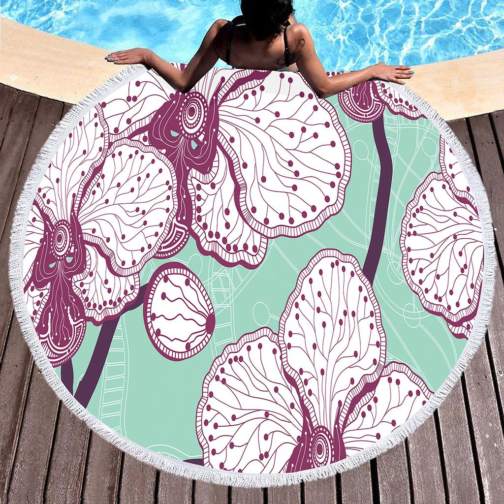 Vintage Floral Round Beach Towel,Microfiber Boho Beach Blanket Sand Free Quick Dry Bath Towel Absorbent Meditation Rug Yoga Mat
