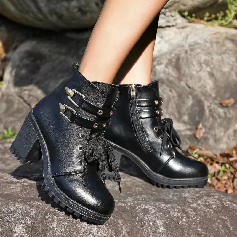 Trendy Women's Boots 2025 Autumn New Casual Comfortable Thick Soled Lace-Up Women's Short Boots Zapatos De Mujer Platform Shoes