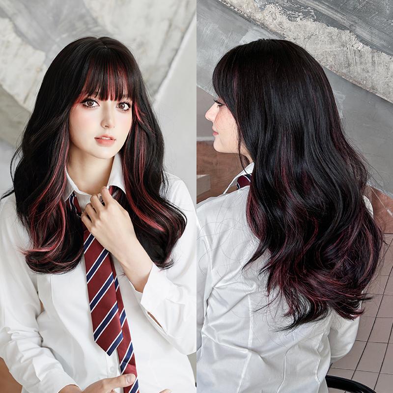 Professional  WIGS Long Body Wavy Sakura Pink Wig for Sweet Girl High Density Synthetic Loose Curly Hair Wig with Bangs Beginner Friendly