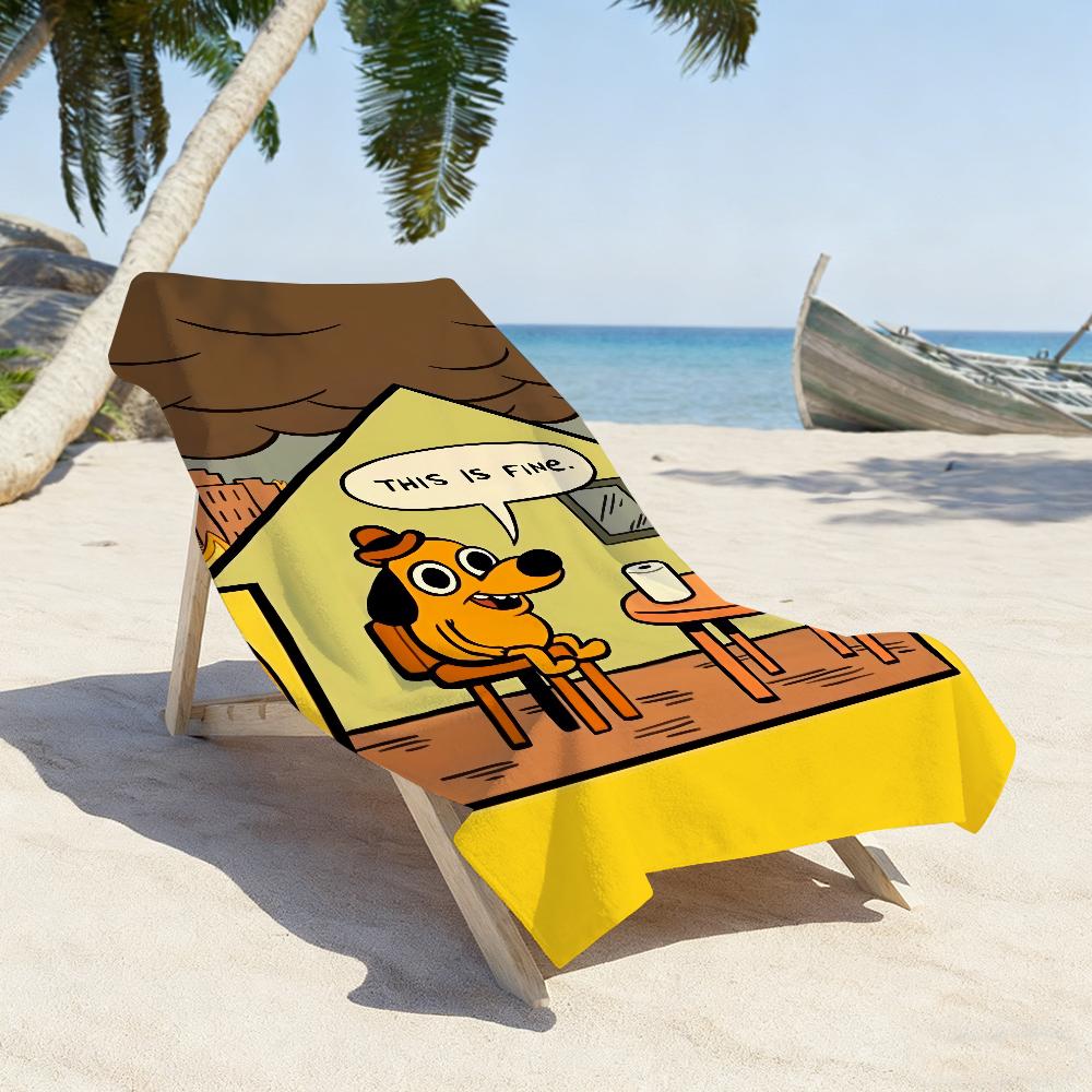 Comic This Is Fine dog Towel Soft Pool Gift For Travel Gym Shower Camping Quick Dry Sports Large Beach Towels