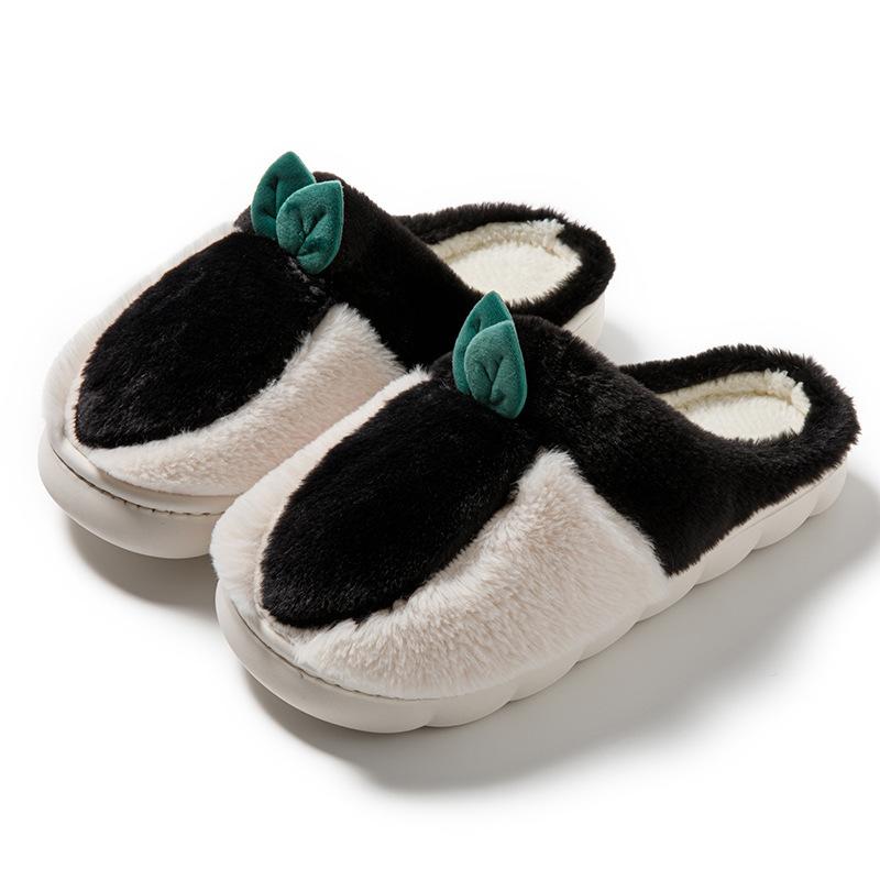 Cartoon color matching couple indoor wool slippers autumn and winter home use warm and velvet thick-soled couple cotton slippers