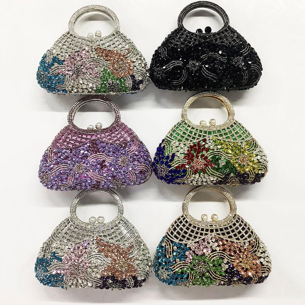 Rhinestone Women Top-Handle Evening Clutch Purse Diamond Purses Lady Girls Pink/Gold Handbags Female Wedding Bridal Clutches