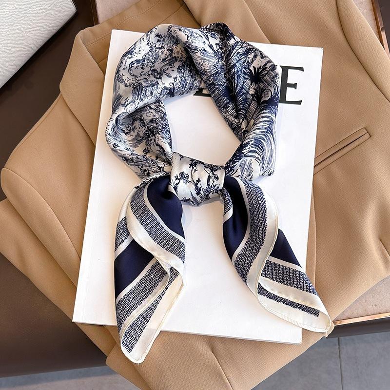 68Cm Plant Printed Scarf For Women'S Autumn Winter Polyester Fiber Square Scarf For Fashionable Warm Headscarf Neck Shawl Scarfs