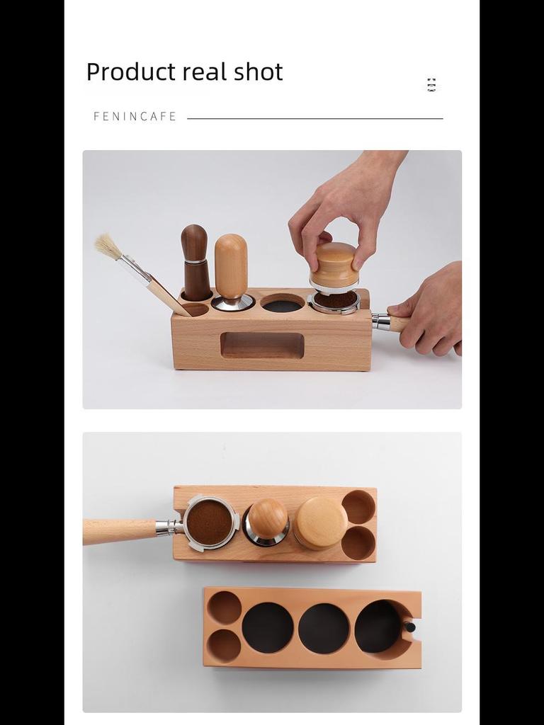 Base de manipulación y soporte de madera para almacenamiento de cafetera