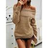 Women Knit Casual Solid Color Pullover One Shoulder Sweater