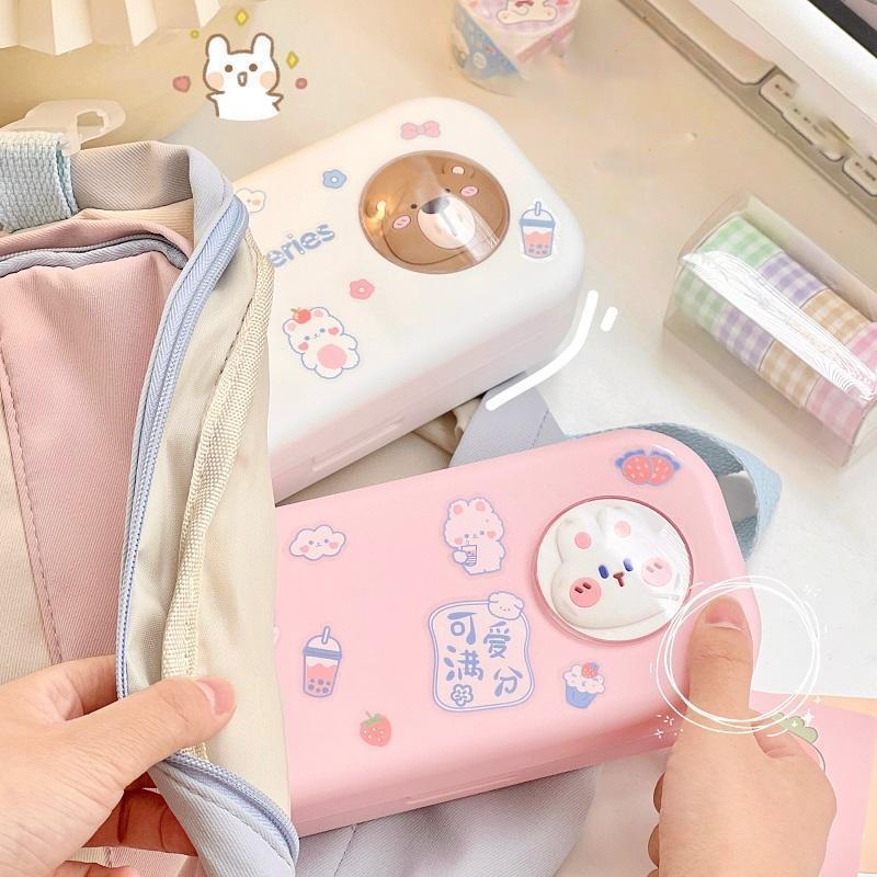 Kawaii Morandi Simple Pencil Case Student Large Capacity Double-Layer Pencil Case Cartoon Stationery Organizer School Supplies