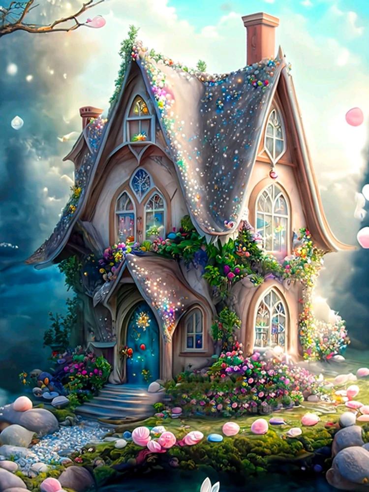 Flower Cottage Personality DIY Full Drill Diamond Decorative Painting