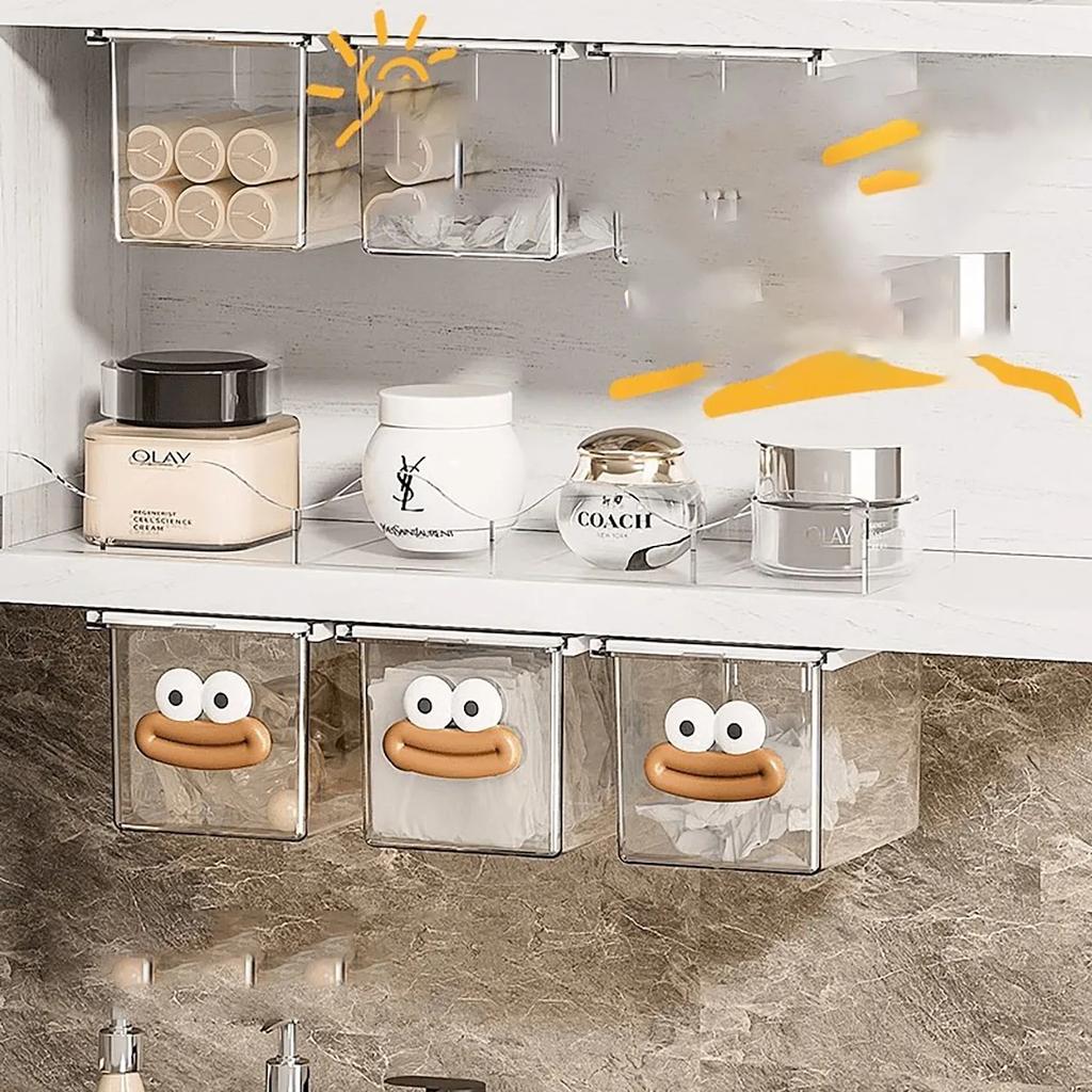 Erweiterbare Kosmetik-Organizer-Box aus Kunststoff mit Aufhängung, Transparente minimalistische Badezimmeraufbewahrung für Wattestäbchen, Make-up-Pads