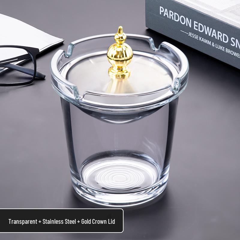 Luxury Windproof Glass Ashtray with Lid for Home and Office