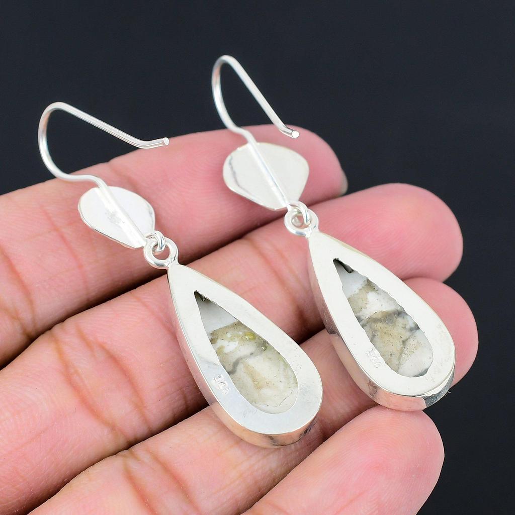 Birthday Gift For Her Natural Howlite Gemstone Drop/Dangle Earrings 925 Silver