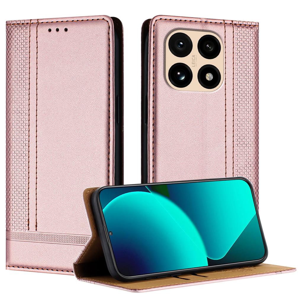 For Xiaomi 15T Case L-Shaped Grid Pattern Leather Stand Phone Cover with Card Slots