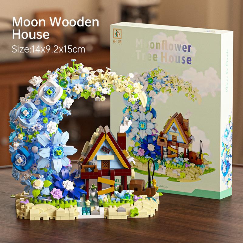 

Flower Moon Wooden House Forest Tree House Cherry Blossom Tree Assembly Ornament Building Blocks Flower Toys Children s Gifts