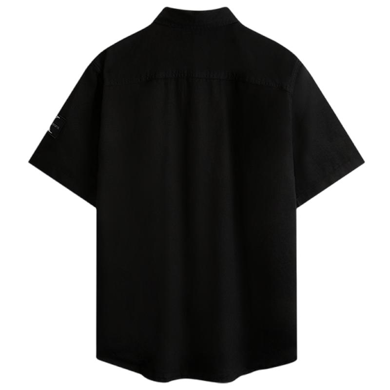 Calvin Klein Minimalist Embroidered Logo Comfortable Cotton Linen Blend Loose Short Sleeve Shirt Men Shirts Space-Black J322948-BEH