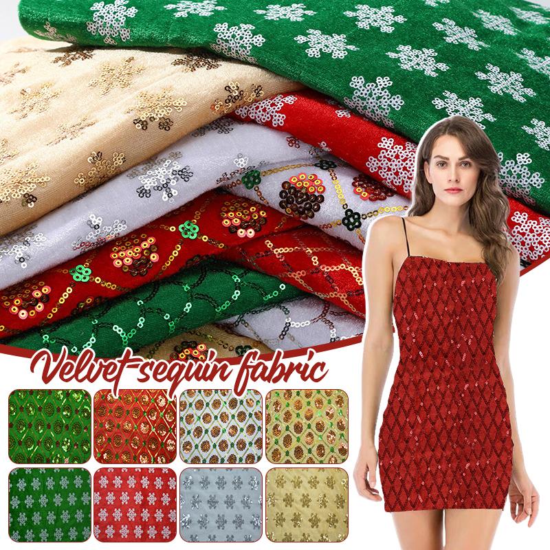 1 Yard Samt Paillettenstoff Weihnachten Schneeflocke Bestickter Stoff DIY Weihnachtsbekleidung Schuhe Hüte Chinesisches Neujahr Handarbeiten