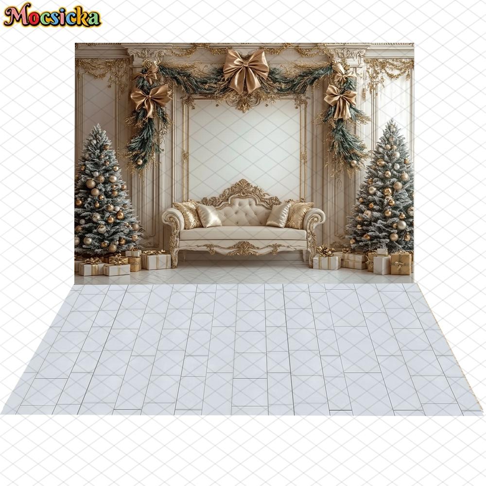 Mocsicka Christmas Background Photography New Year Party Tree Beige Wall Decorations Adult Child Photo Backdrop Studio Wallpaper