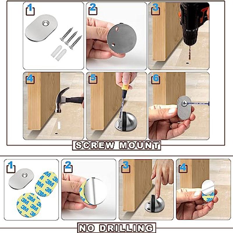 1-5Pcs Non Punching Sticker Hidden Stainless Steel Rubber Door Stopper Door Holders Catch Floor Mounted Nail-free Door Stops