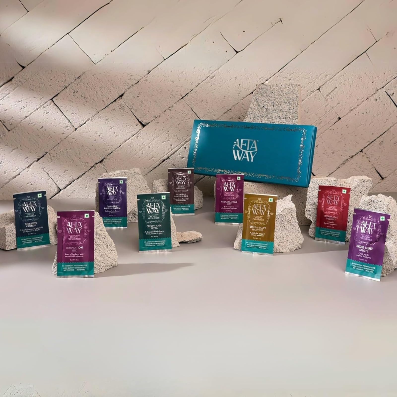 

The AftaWay Assortment Festival Gift Hamper Box, 85g - 9 Premium Flavoured Mukhwas Sachets | Special Festive Gift for Family & Friends | Indian F