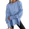 Damen Langarm Rundhals Oversized Sweatshirt Fledermausärmel Gespalter Saum Pullover Top