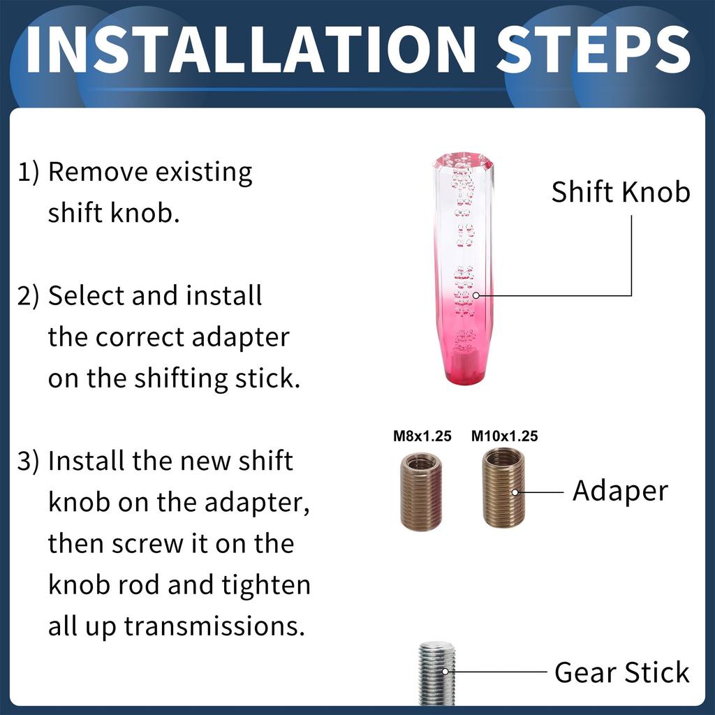 INFINAUTO Universal Car Shift Knob for Automatic and Manual Clear Pink with 2 1 Set Vehicles, Acrylic, Adapters,