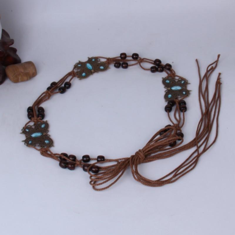 Handwoven Belt Metal Butterfly Waist Chain Female Bohemian Rope Waist Chain Ethnic Decorative Belt