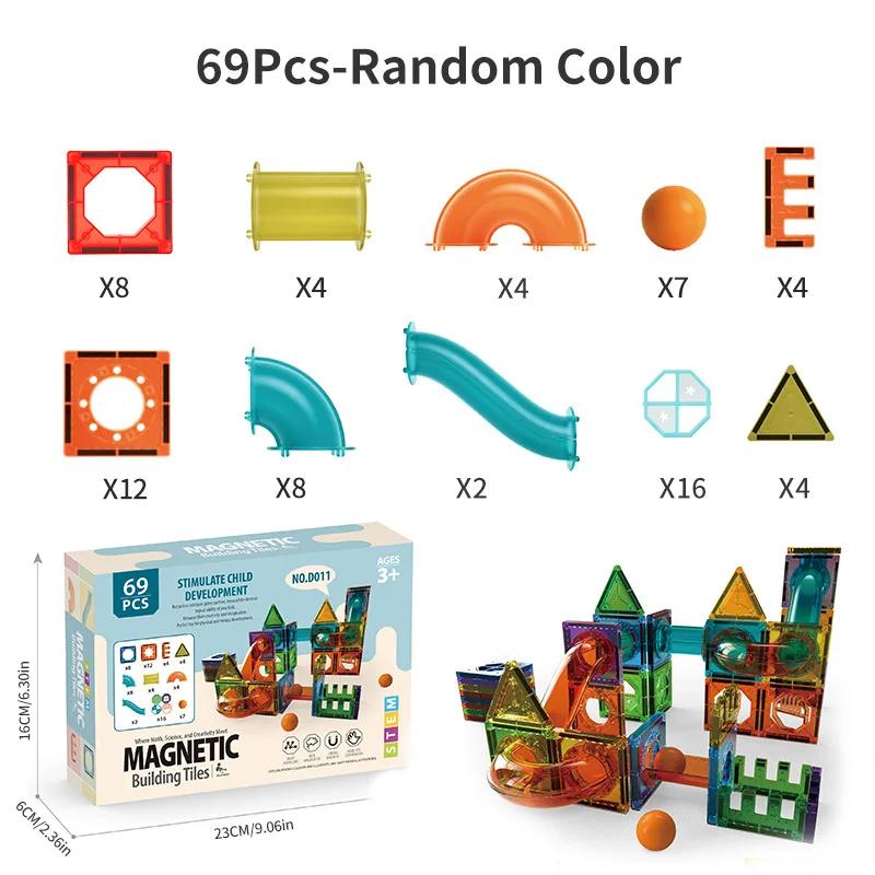 Light Magnetic Tiles Building Blocks for Kids, 3D Clear Educational Building Toys, Magnetic Marble Running Building Block Toys