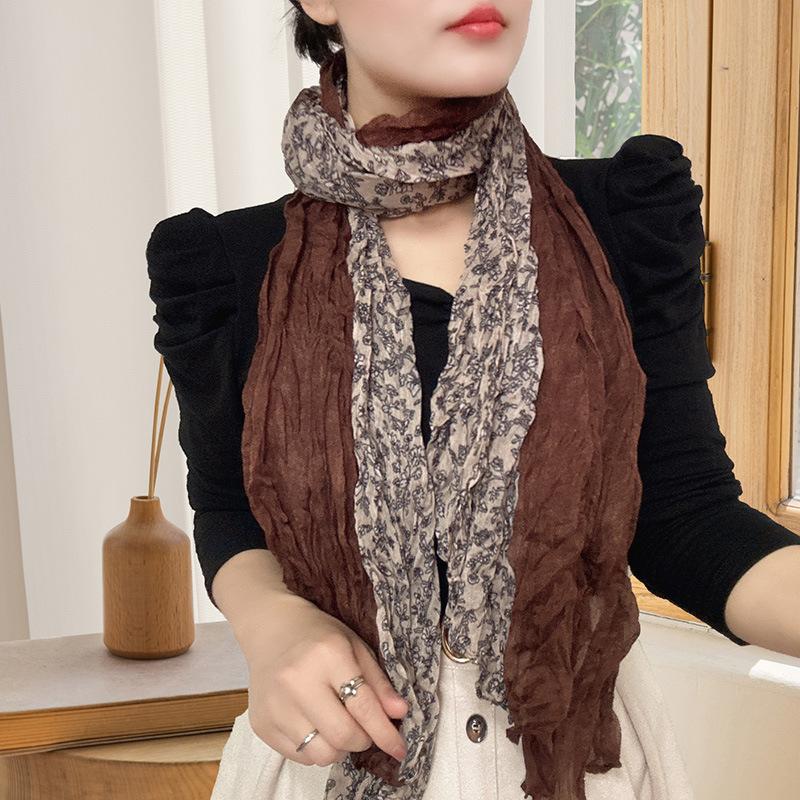 Small Floral Thin Mori Age-reducing Wrinkled Sunscreen Silk Scarf Women's Summer New Versatile Shawl Fashion Trends