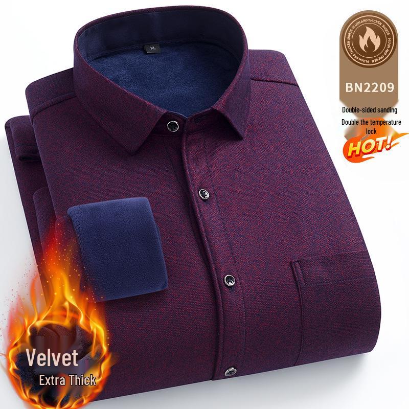 Men's Double-Sided Fleece-Lined Long-Sleeve Shirt for Autumn and Winter