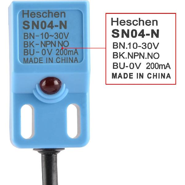 Heschen Square Inductive Proximity Sensor Switch Non-Shield Type SN04-N Detector Distance 5mm 10-30VDC 200mA NPN Normally Open(NO) 3 Wire