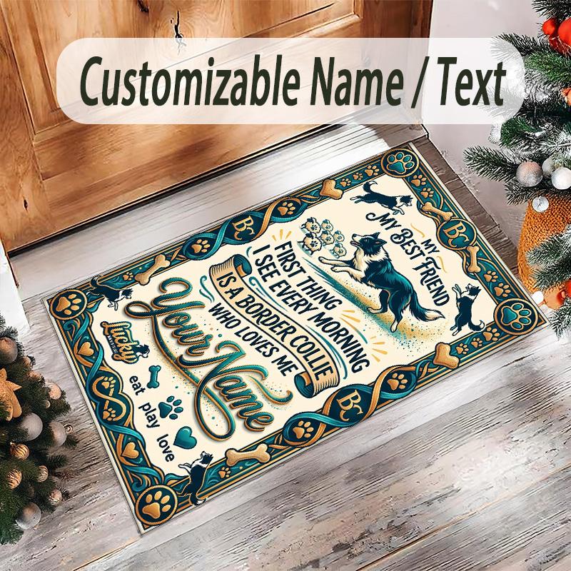 Hearts Theme Crystal Velvet Floor Rug Personalized Custom Name Text Warm Carpet Home Decoration