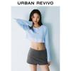 UR 2025 Spring Women's Color Block Faux Two-Piece Crop Knit Top
