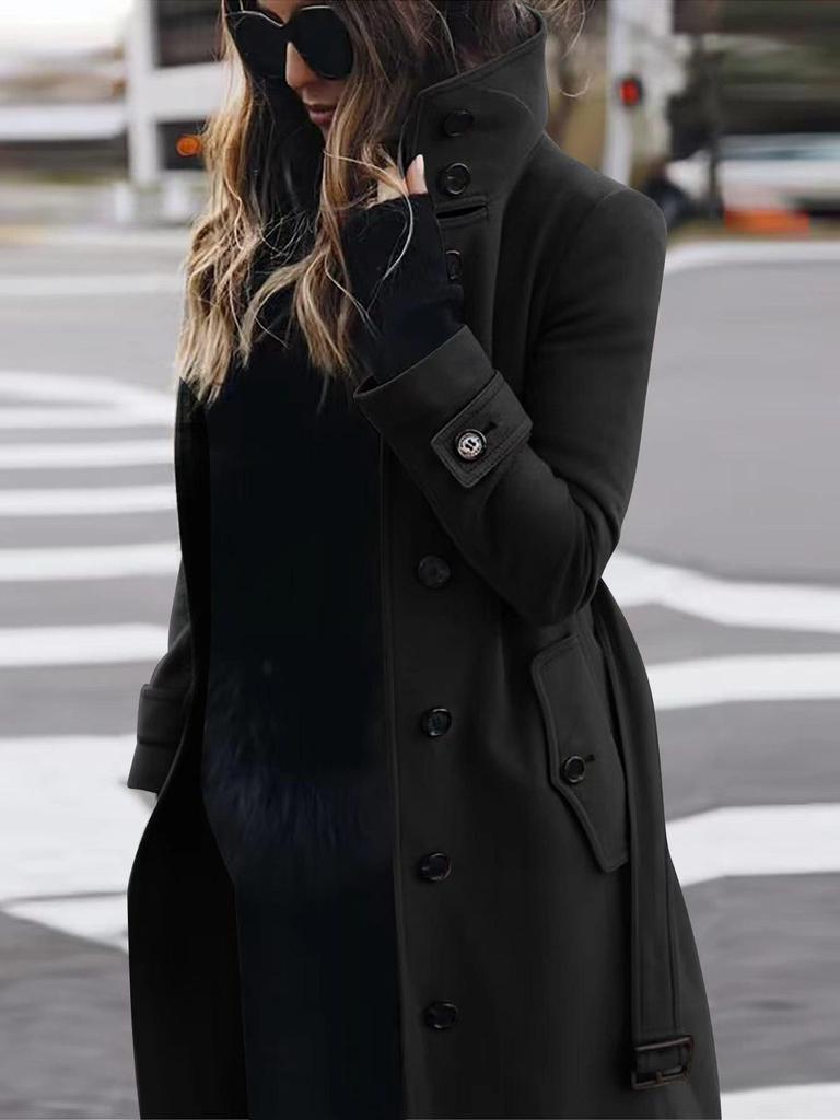2024 Autumn/Winter Plus Size Women's Woolen Coat, Single-Breasted with Multi-Button Collar